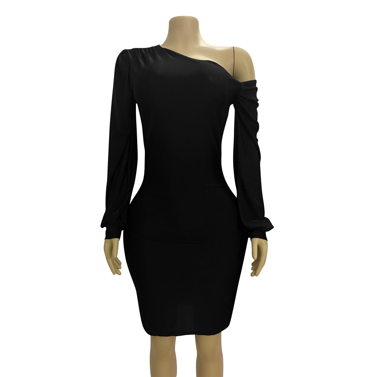 Women autumn and winter sexy lantern sleeves Slash Shoulder dress 14