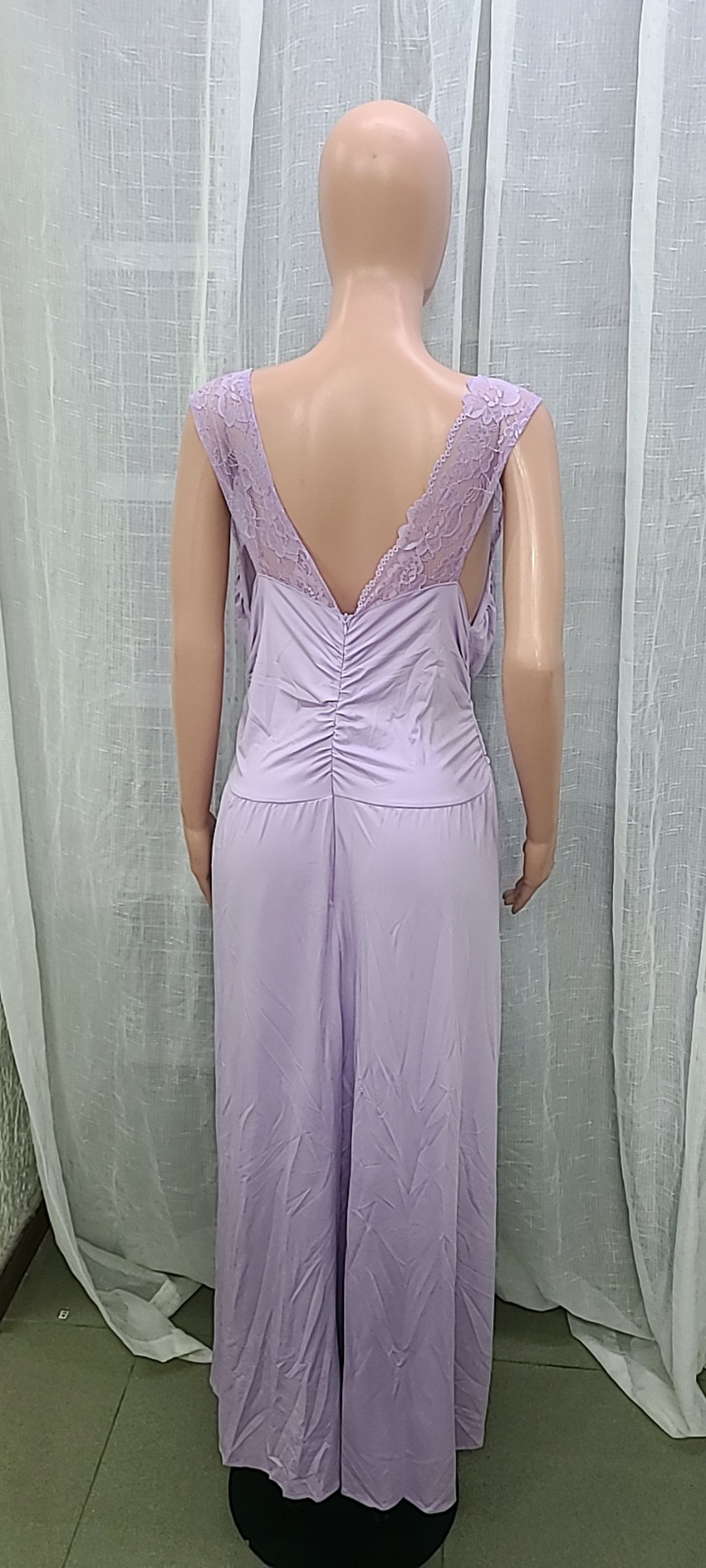 Women sleeveless lace backless slit dress 28