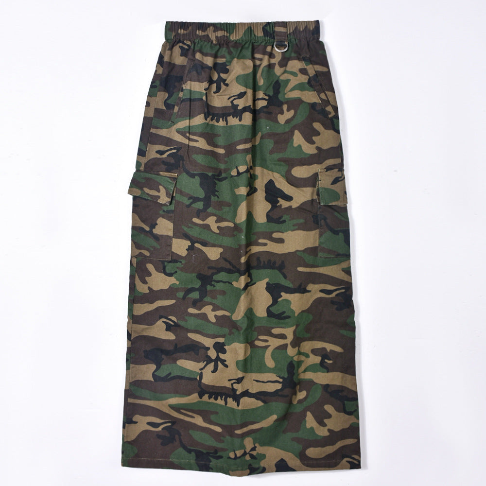 Elastic Waist Women's Spring and Summer Pocket Outdoor Fashion Style Camouflage Washed Skirt 16