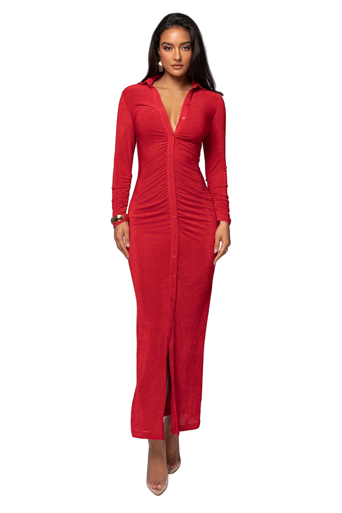 Women Sexy Solid Shirt Dress 3