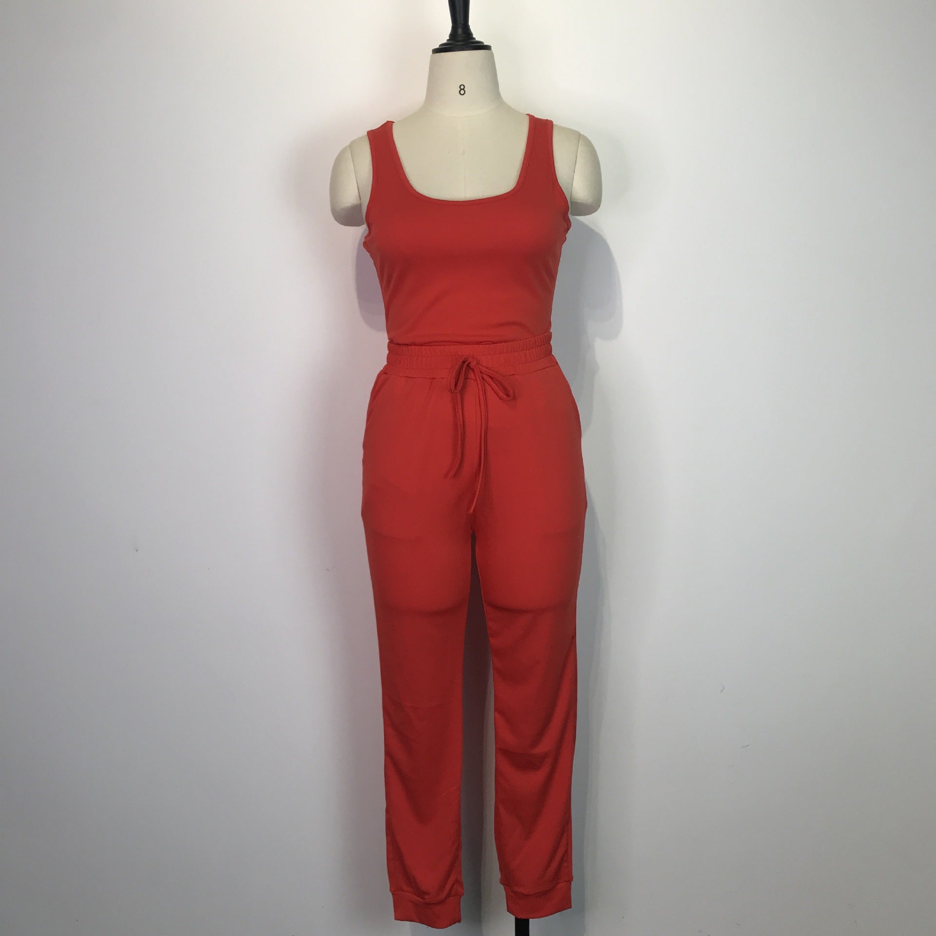 Women's Sexy Solid Vest Drawstring Trousers Two-Piece Set For Women 23