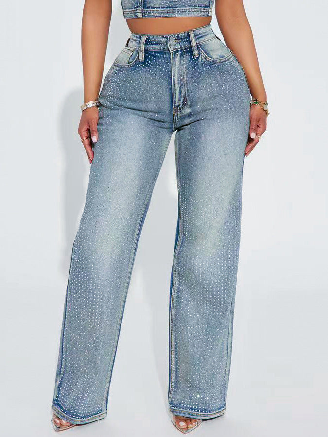 Women Casual Beaded Denim Pants 7