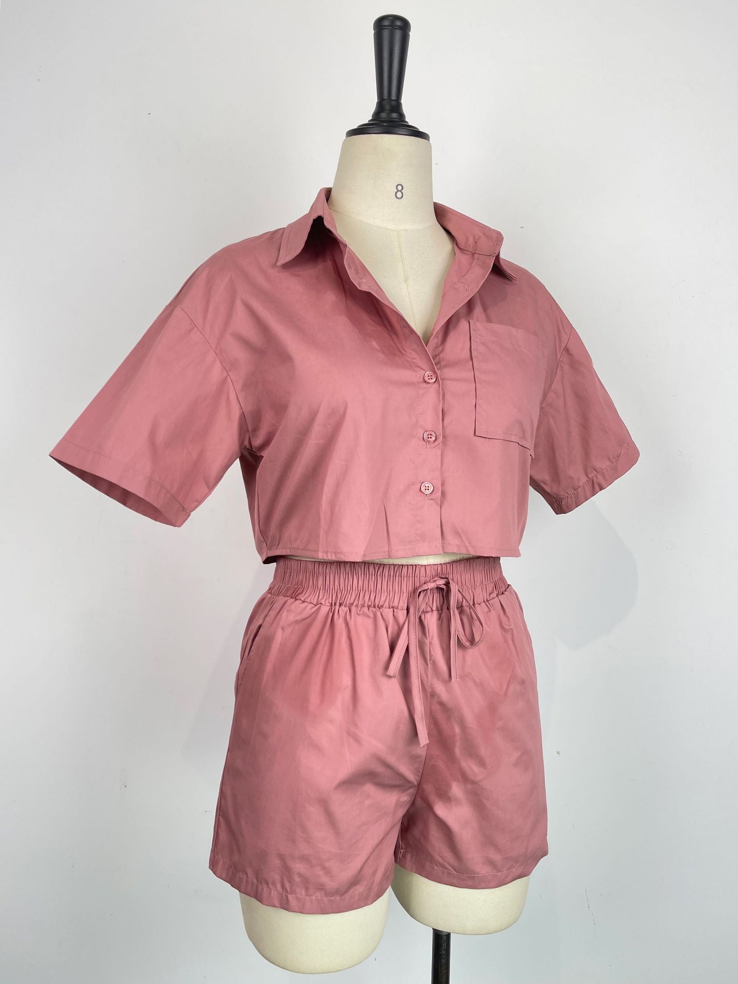 Ladies Short Sleeve Shirt Set Elastic Pocket Shorts Two-Piece Set 26