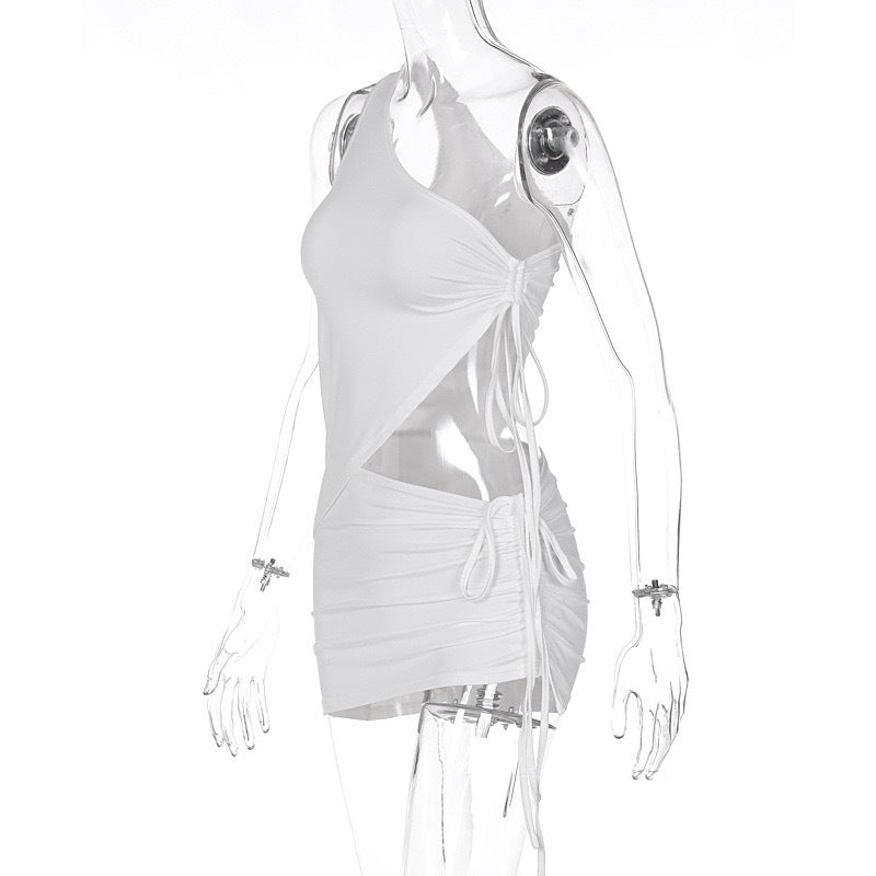 Women summer one-shoulder vest and wrinkled Mini Skirt two-piece set 17