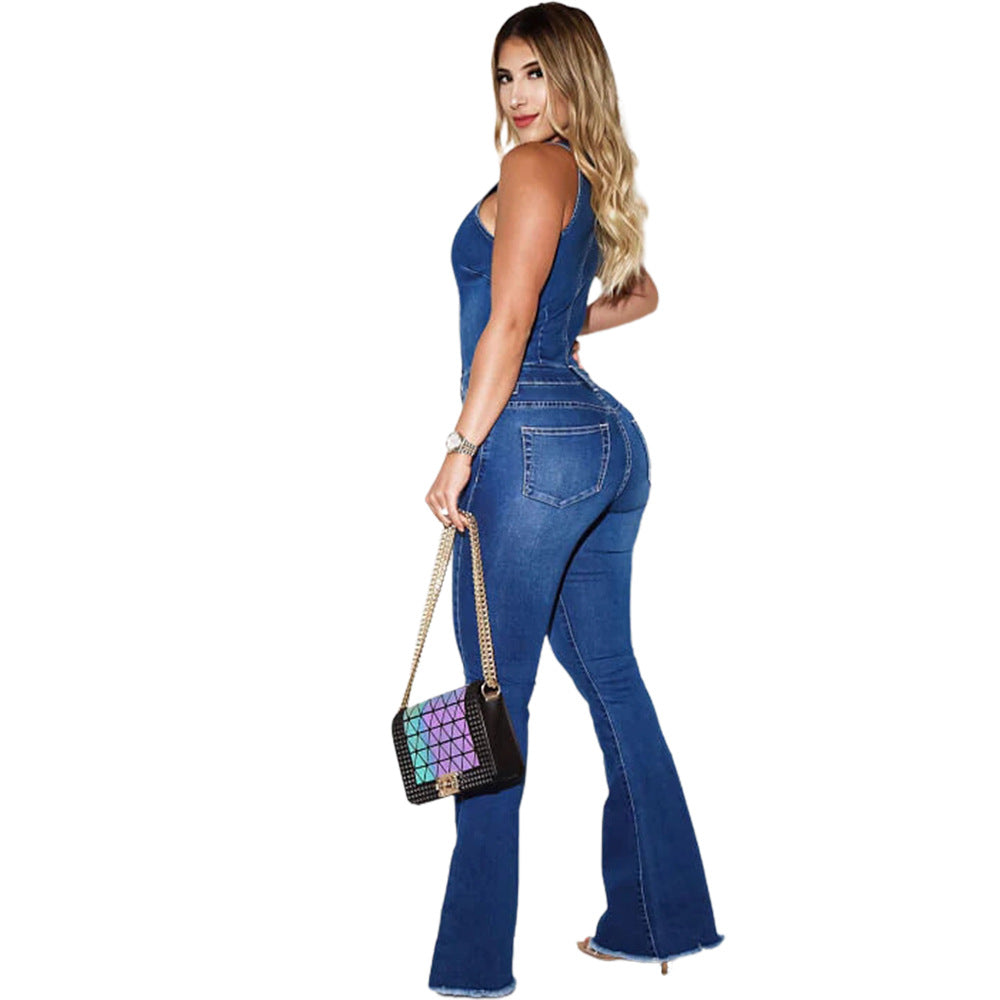 Sexy Fashion Slim Fit Sleeveless Hollow Out Denim Jumpsuit 5
