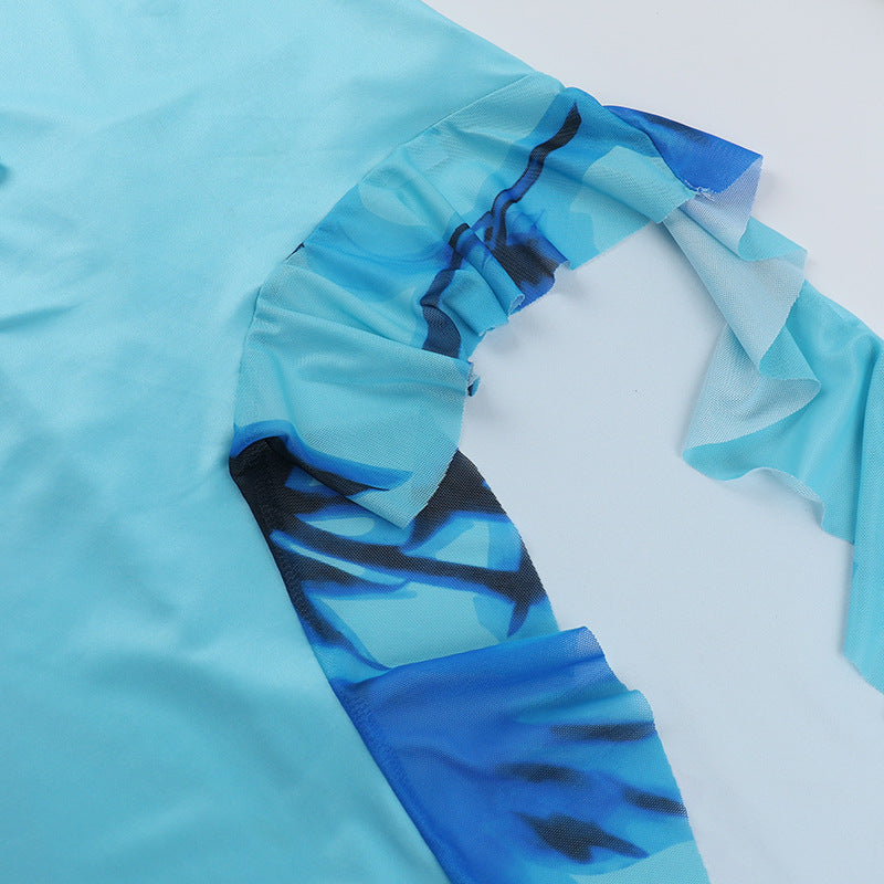 Women Holidays Print V-neck Lace-Up Ruffle Slit Dress 13