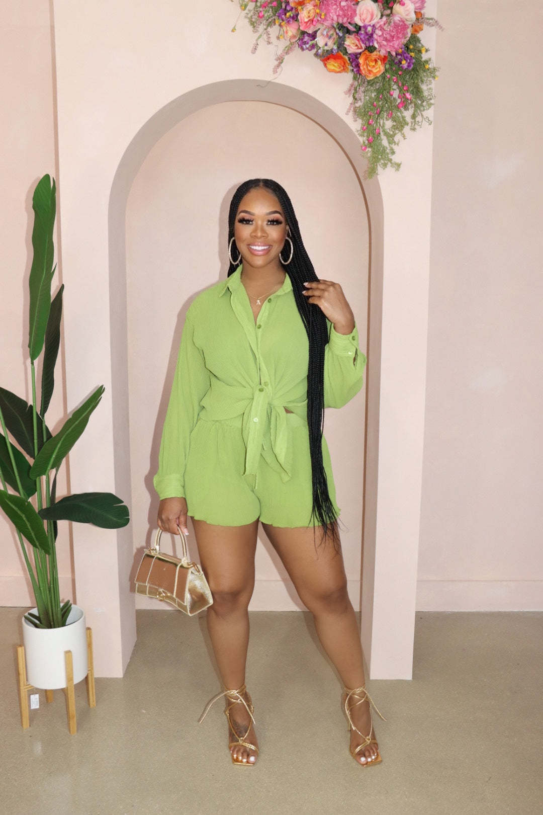 Women Solid Loose Turndown Collar Shirt and Wide Leg Shorts Casual Two-Piece Set