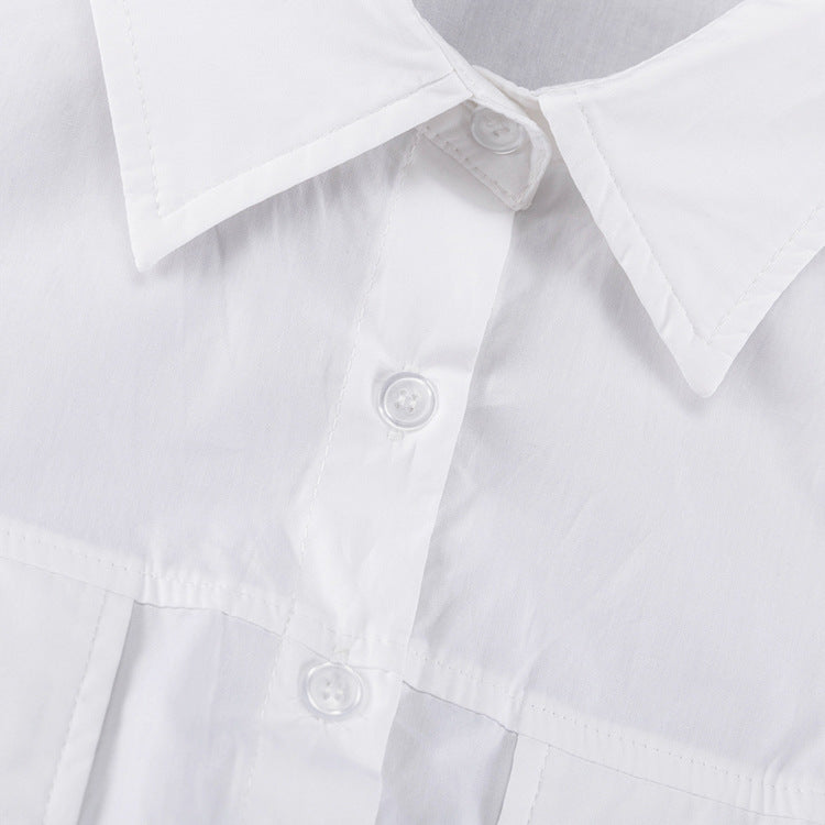 Women's Casual Cotton Turn-Down Collar 3/4 Sleeve A-Line Shirt Dress 11