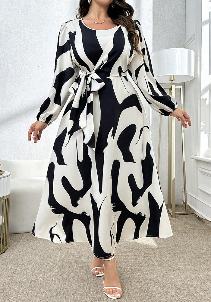 Plus Size Spring/Summer Short Sleeve Print Slim Waist Fashion Dress