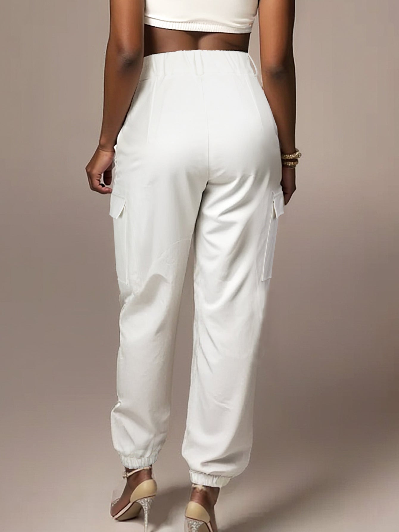 Women Casual Pocket Cuff Cargo Pants 5