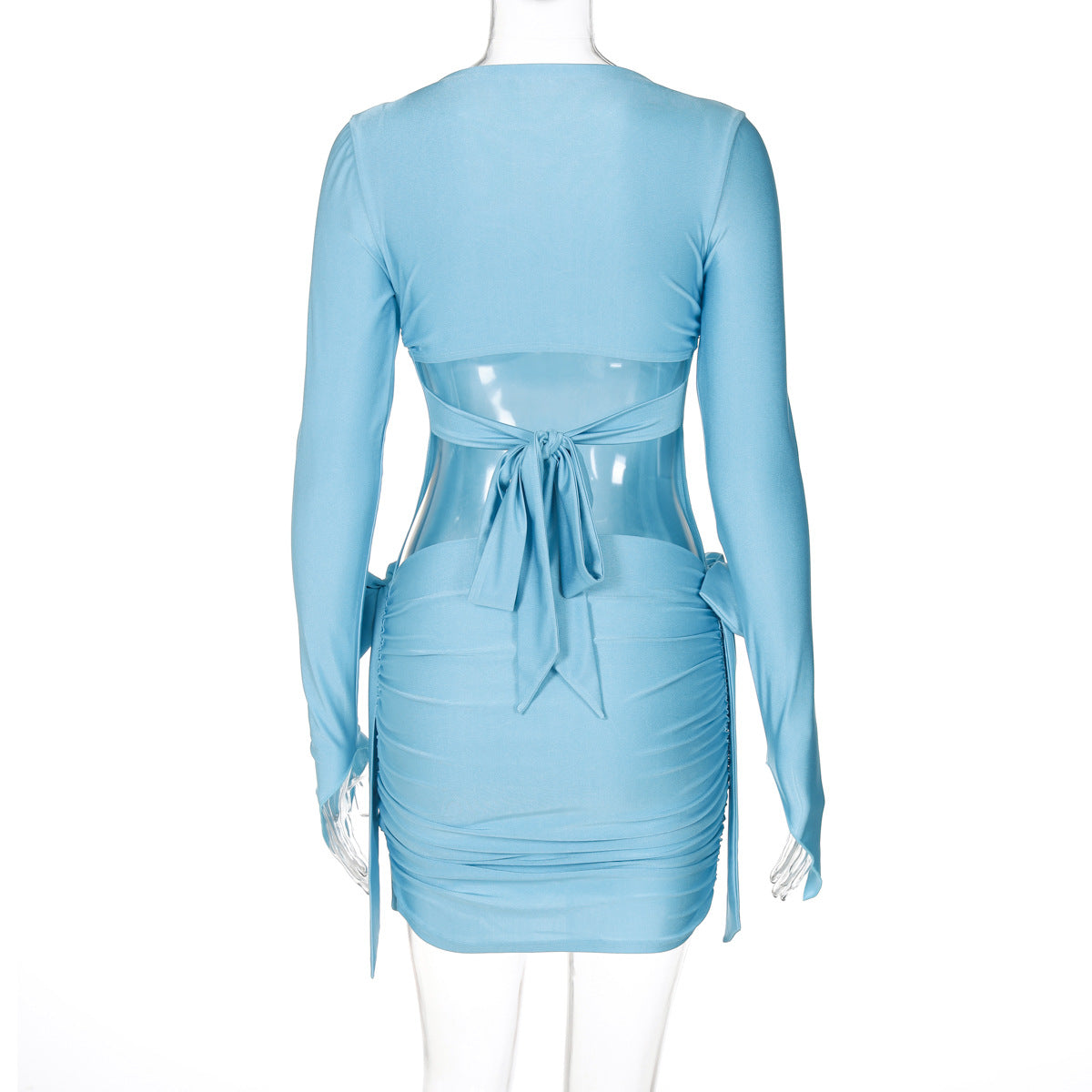 Women's autumn fashion back hollow bow slim Bodycon Dress 9