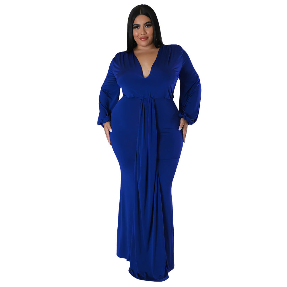 Fall Fashion Plus Size Women's Sexy Nightclub Dress Irregular V-Neck Dress 21