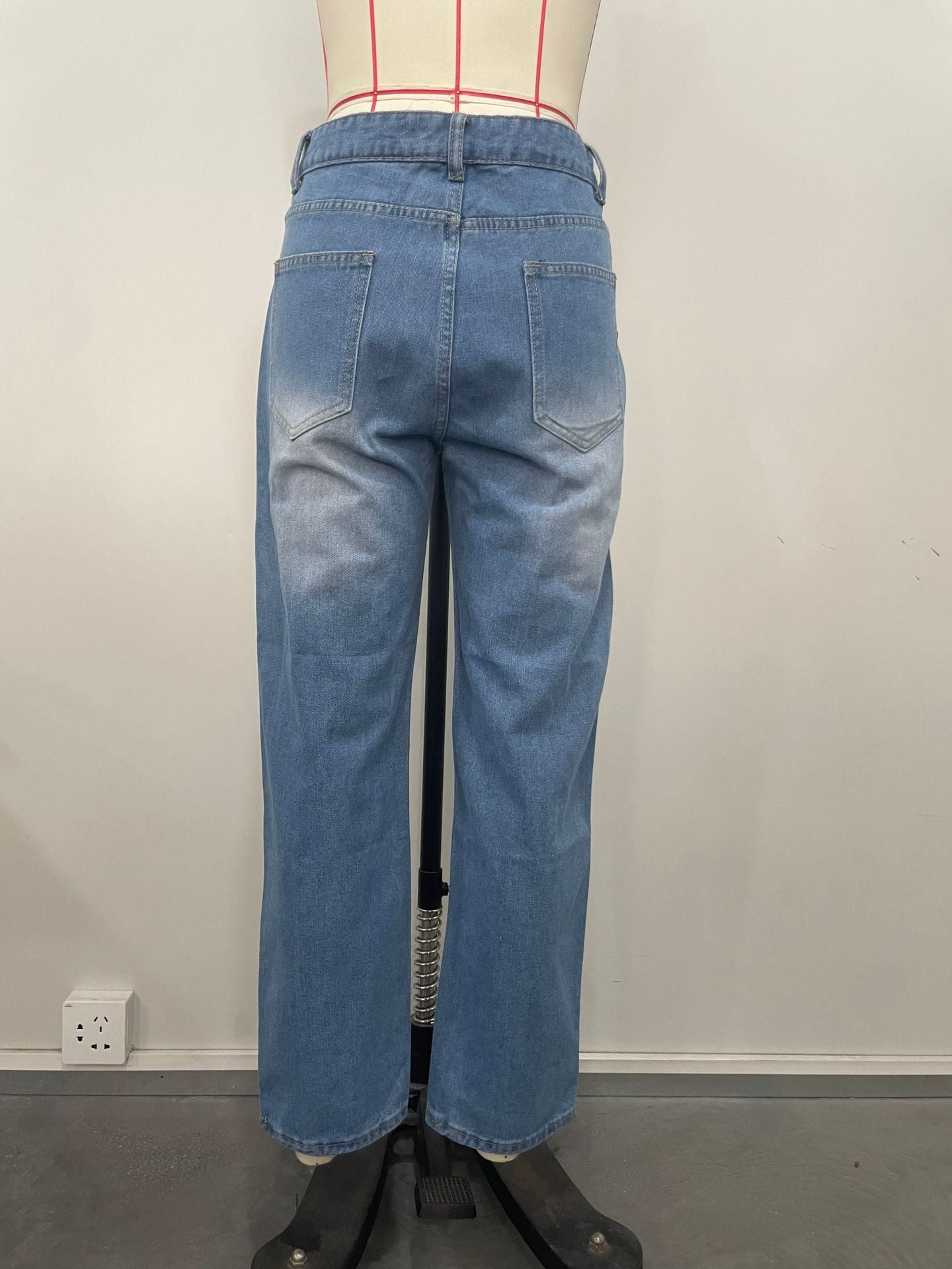 Fashion Beaded Print Cut Denim Pants 8