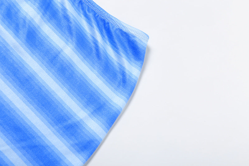 Women Summer Sexy Striped Tank Top and Skirt Two-piece Set 15