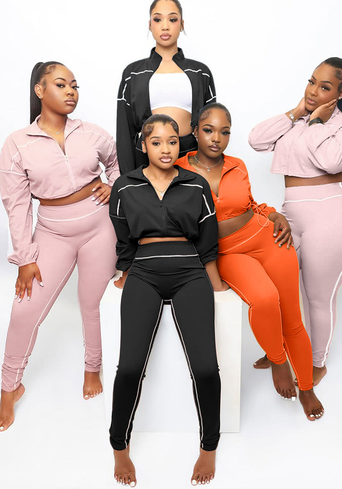 Fashion Casual Sportswear Women's Spring Autumn Solid Color Long Sleeve Zipper Slim Fit Two-Piece Pants Set