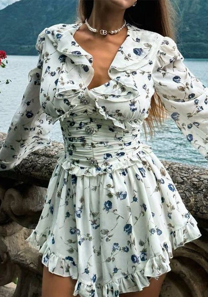 Women's Sexy Long Sleeve Printed Short Autumn Women's Dress
