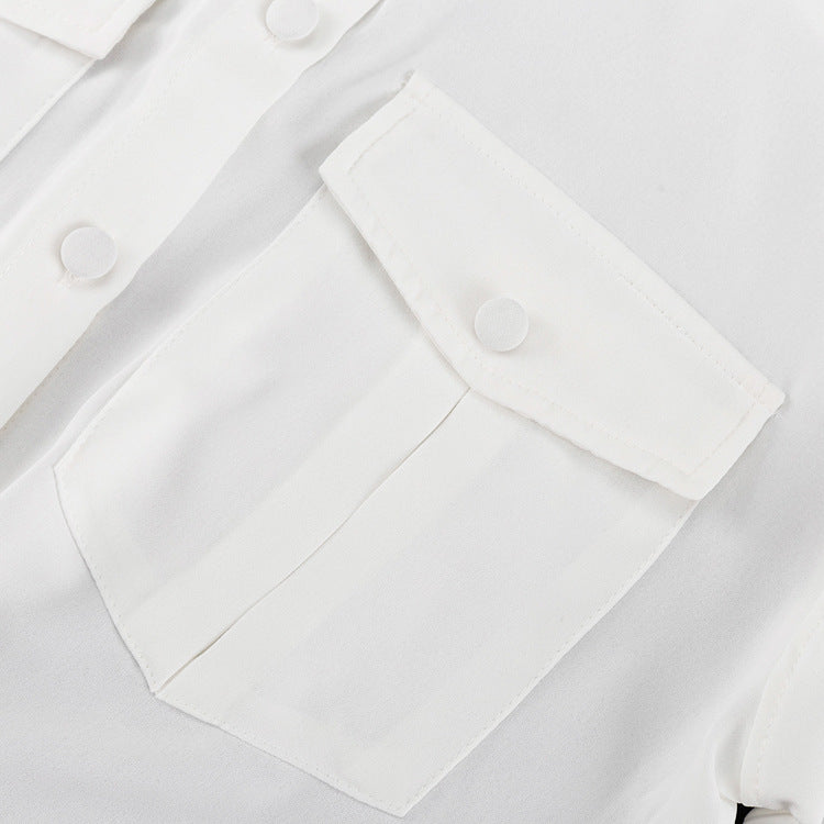 Turndown Collar Short Sleeve Shirt Fashion Ruffled Cake Skirt Two Piece Set 15