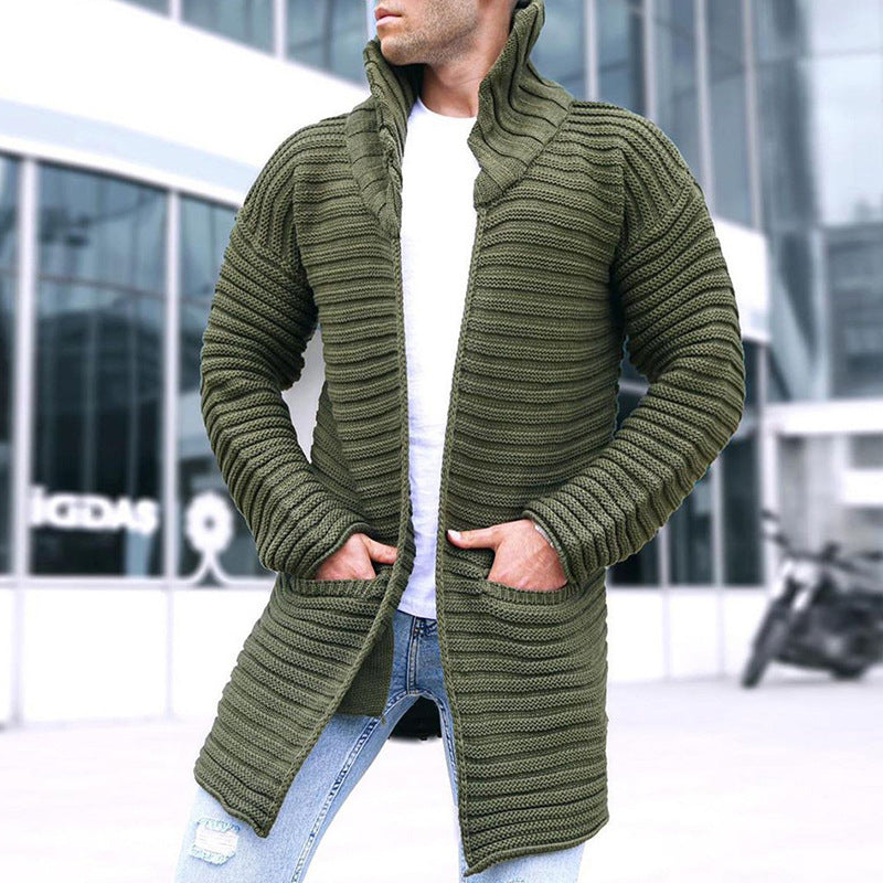 Autumn And Winter Cardigan Men's Solid Color High Collar Long Sleeve Knitting Sweater Coat