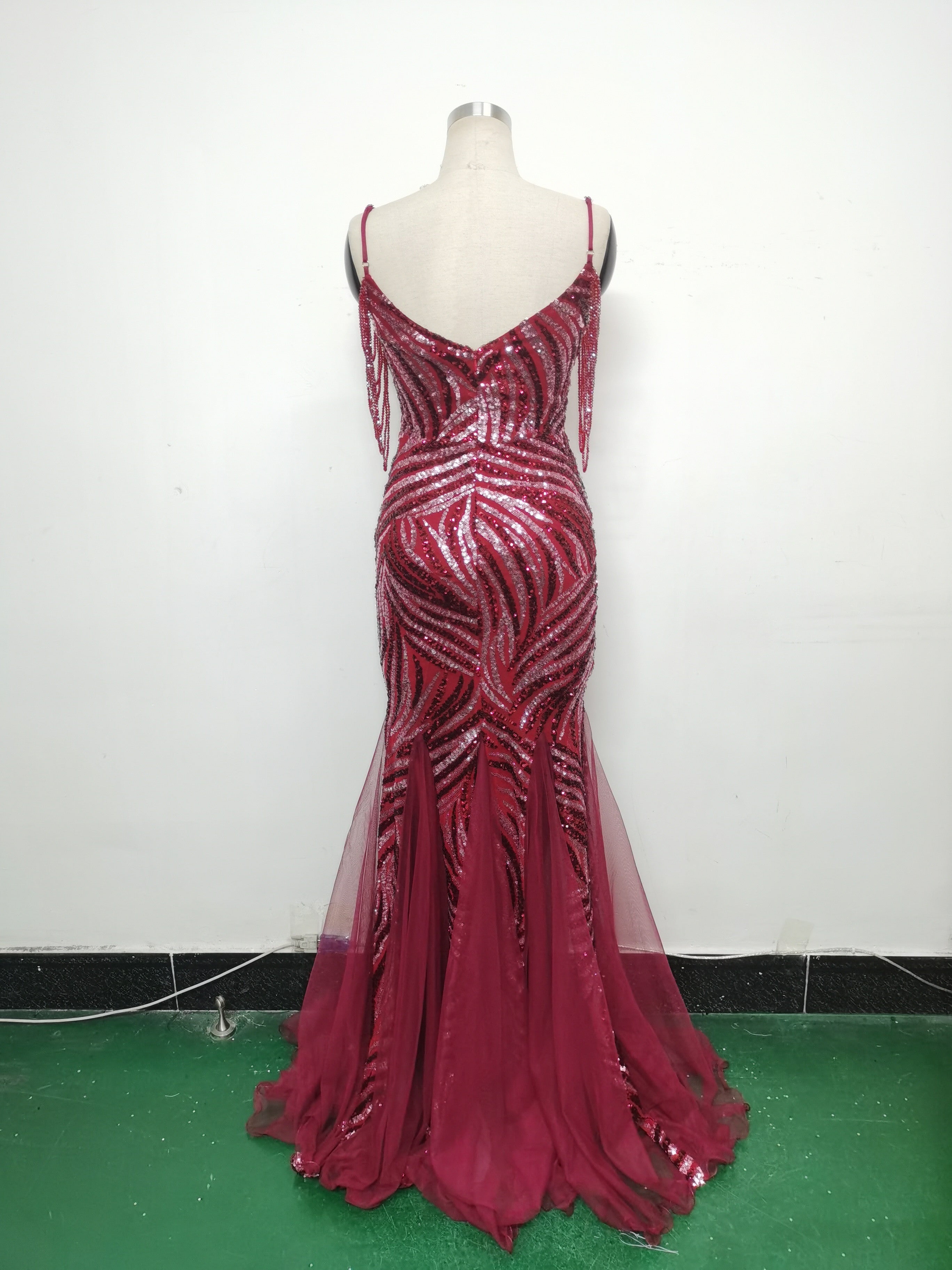 Sequin Patchwork Mesh strap luxury evening dress 35