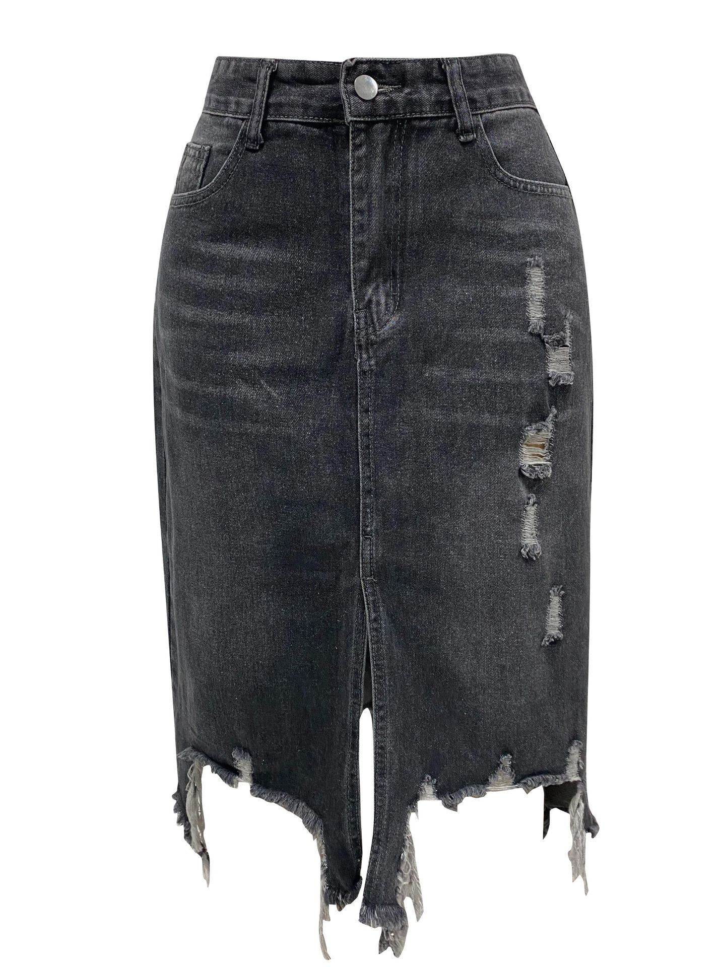 Spring Summer Women's High Waist Front Slit Denim Long Skirt 9