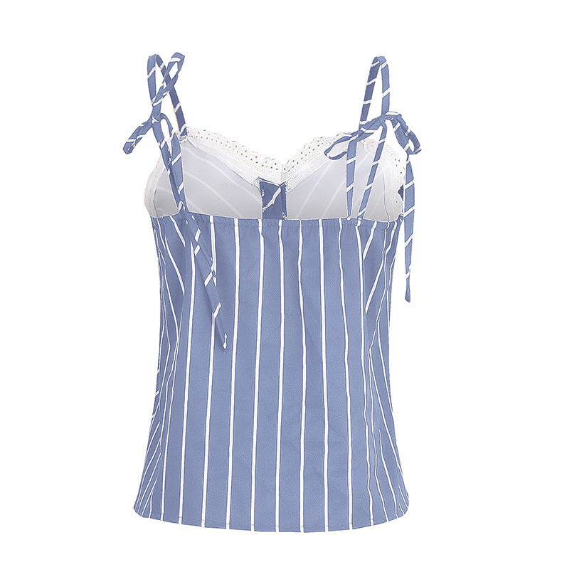 Summer Stripes Printed Strap Pajamas Two-Piece Home Clothes Set 30