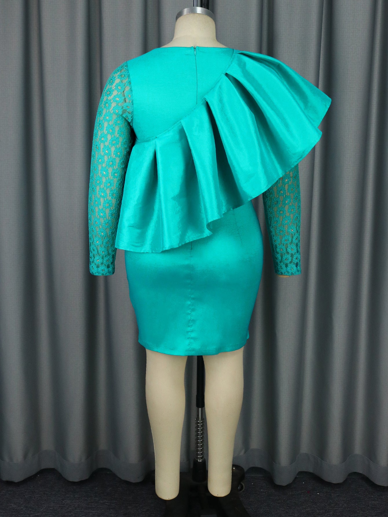 Women Elegant Lace Sleeve Formal Party Party Ruffle Dress 11