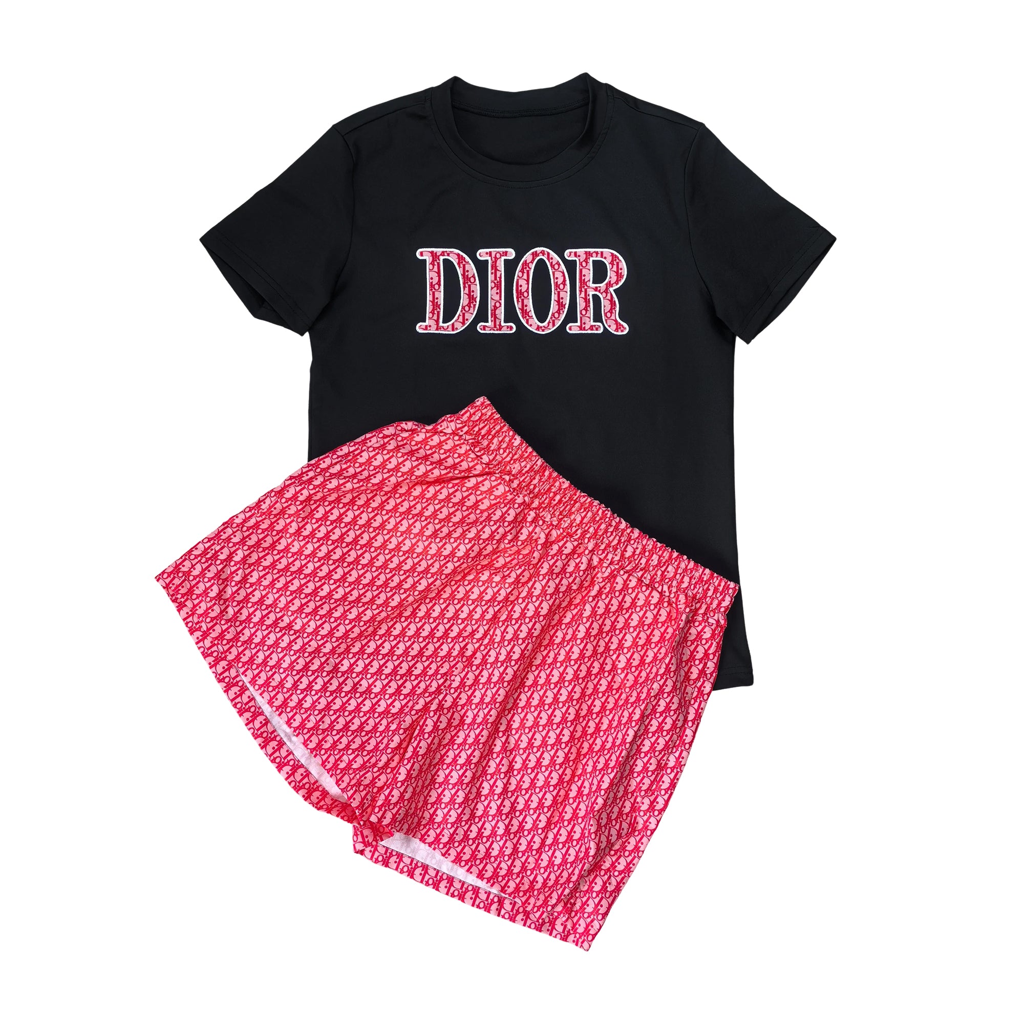 Women summer embroidery + printed short-sleeved top and shorts two-piece set 11