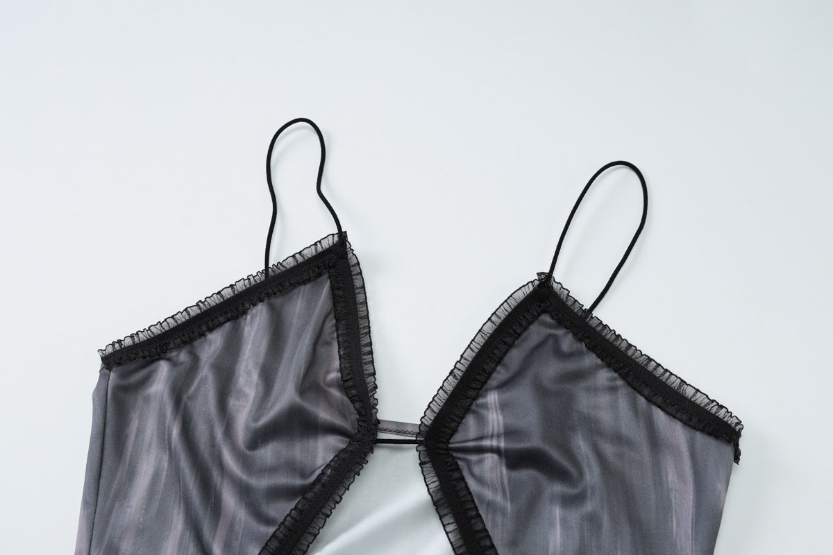 Summer Pleated Lace Hollow Sexy Sleeveless Strap Dress 10