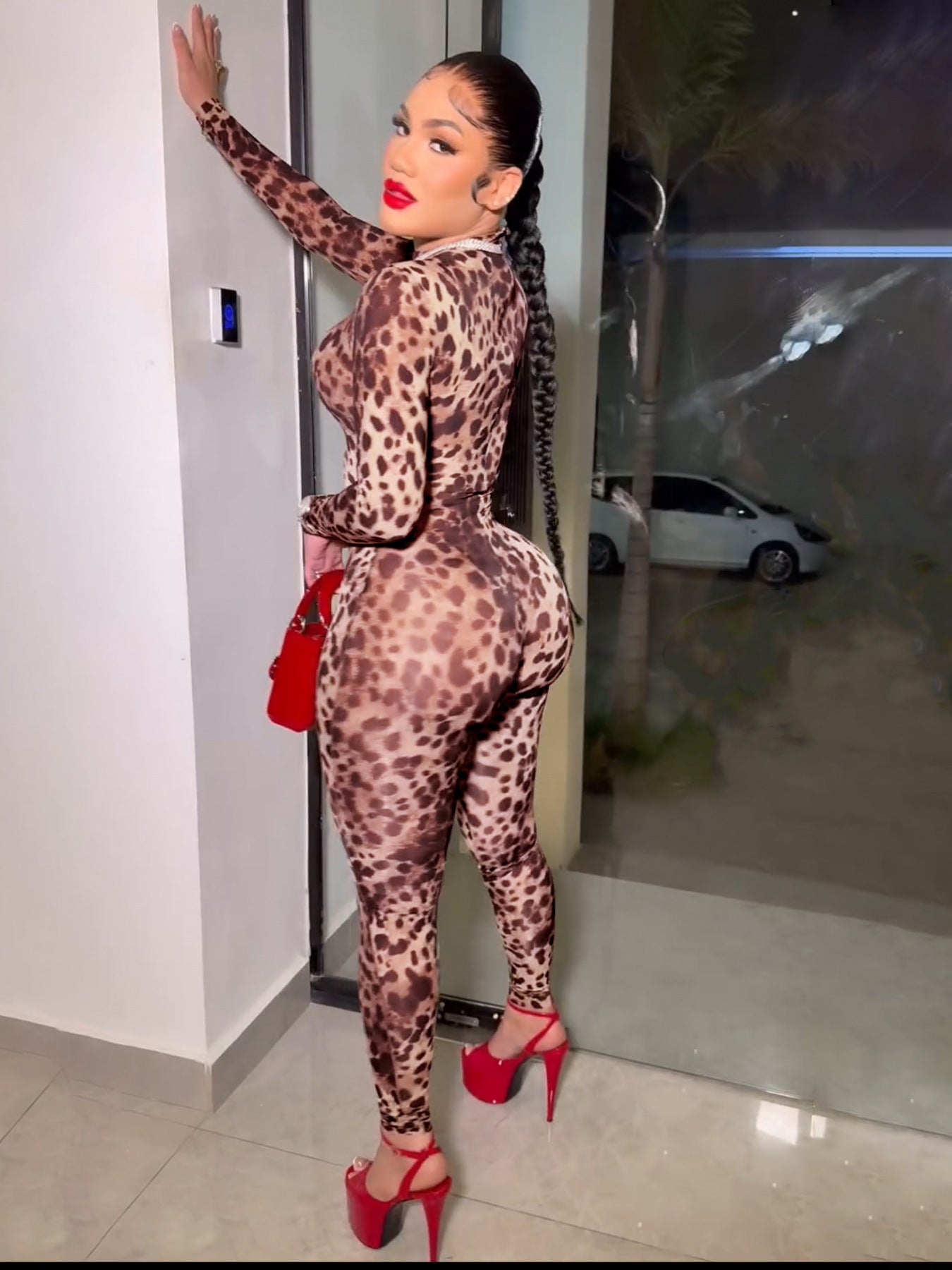 Women Leopard Zipper Print Jumpsuit 7