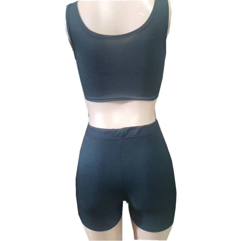 Women Rib Camisole and Shorts Summer Casual Sports Two-piece Set 6
