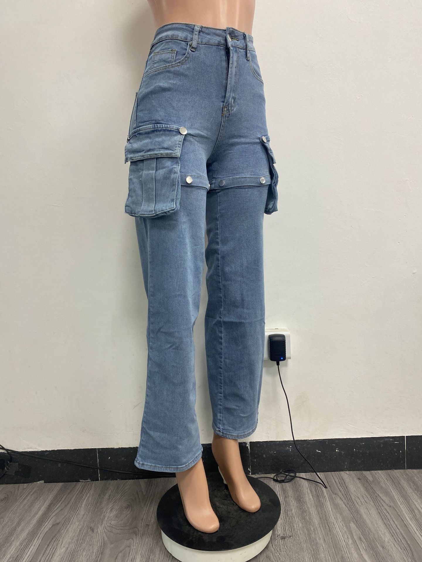 Women Casual Stretch Cutout Detachable Denim Pants 4