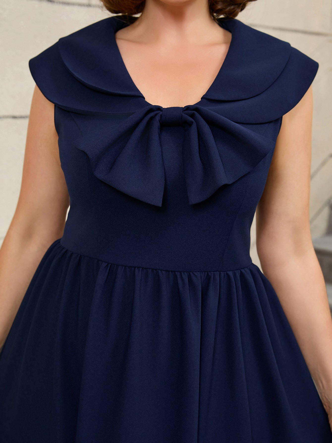 Plus Size Bow A-Line High-Waist Sleeveless Party Dress 7