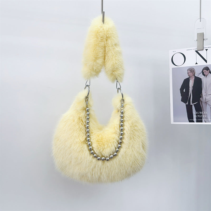 Autumn And Winter Furry Bag Imitation Fox Fur Armpit Bag Pearl Chain Shoulder Bag 6