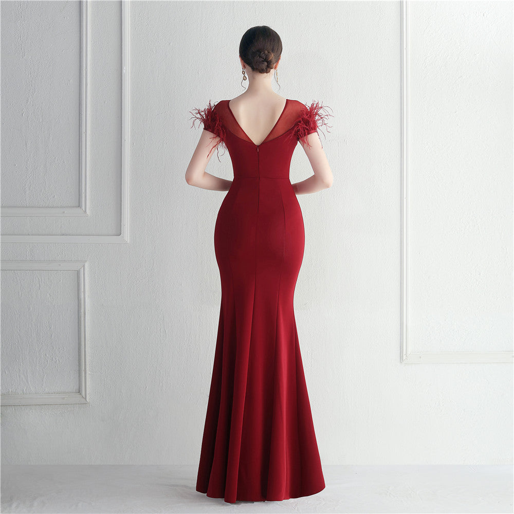 Mesh Beaded + Embellished Feather Star Red Carpet Long Evening Gown 12
