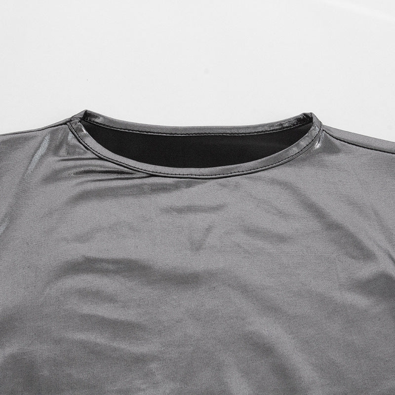 Women Solid Round Neck Long Sleeve Gathered Sexy Bodycon Mini Dress 13