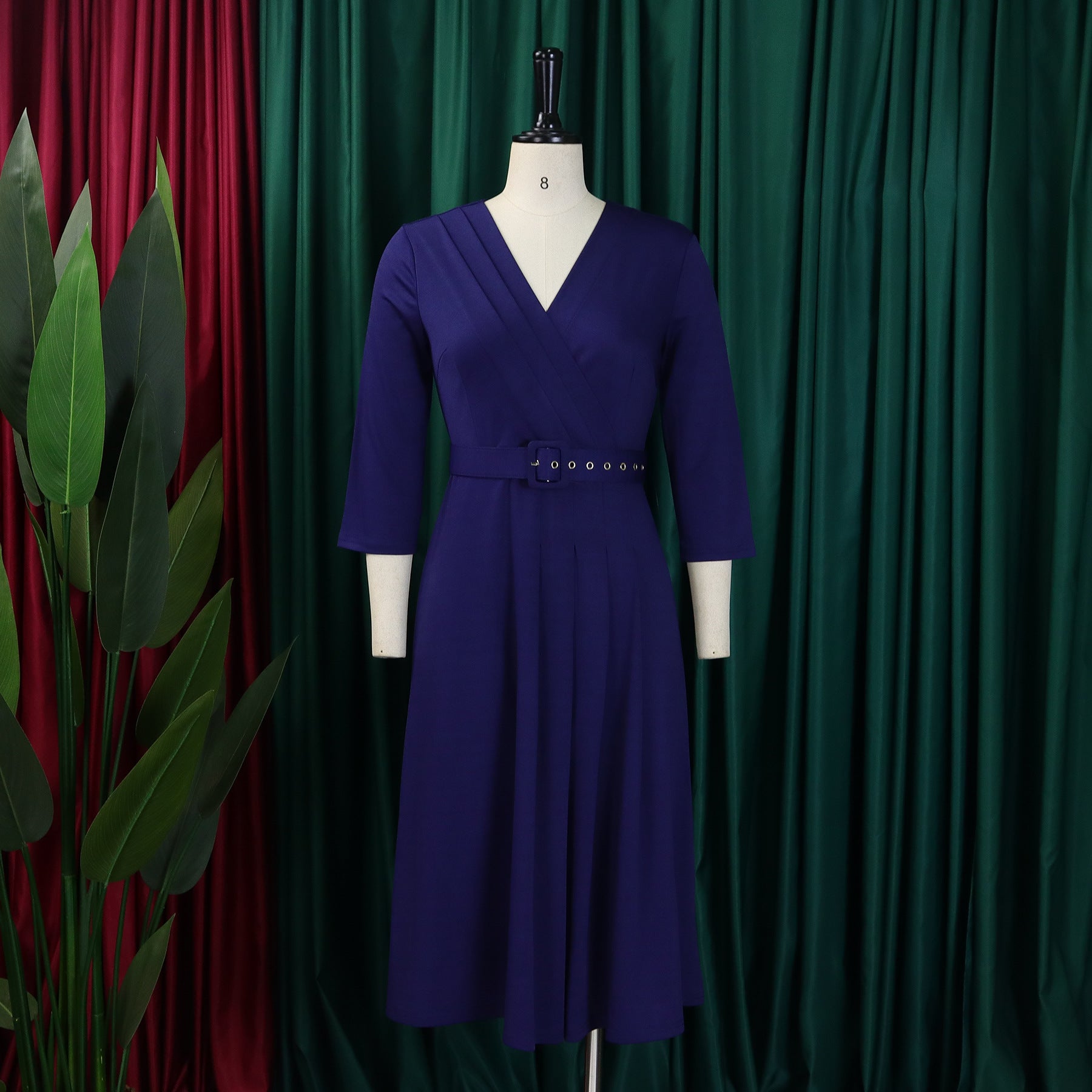 Women v-neck pleated elastic elegant African dress 23