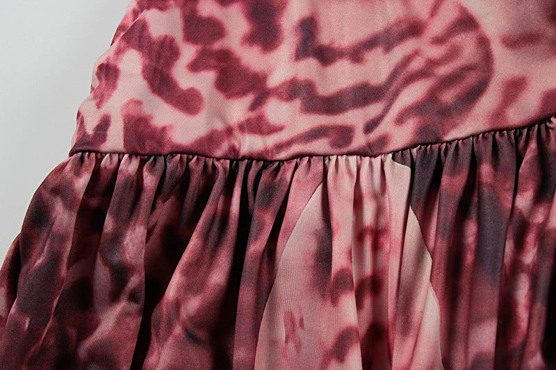 Summer Sexy Slash Shoulder Print Top & Slit Skirt Set 15