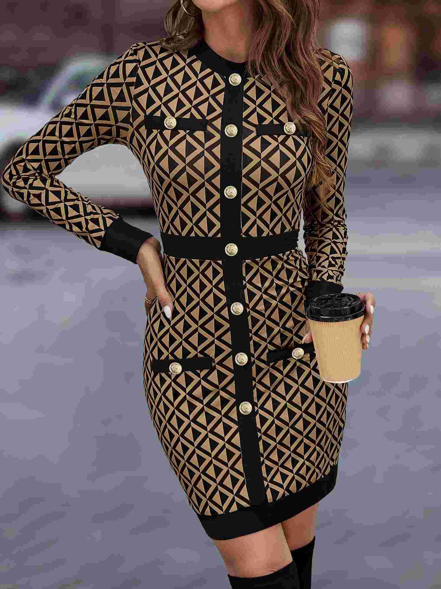 Spring Plaid Contrast Color Patchwork Fashionable Women's Bodycon Dress 6