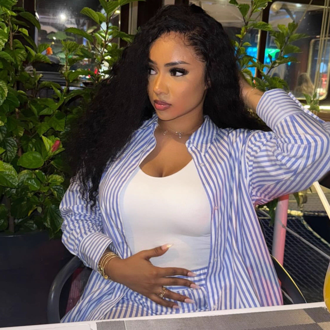 Women African Long-Sleeved Casual Striped Cardigan Shirt and Shorts Two-Piece Set