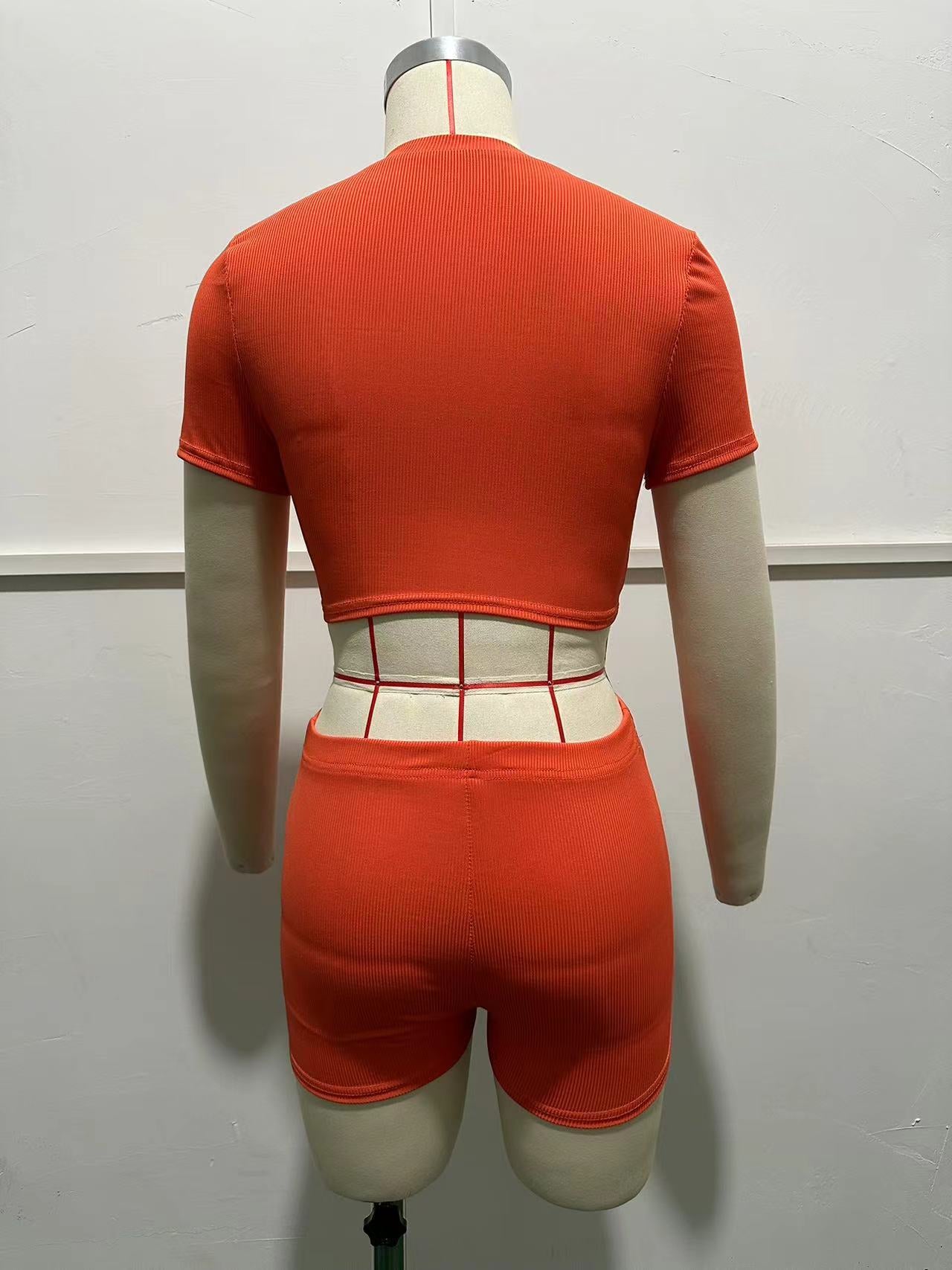 Women sexy v-neck crop top and shorts two-piece suit 4