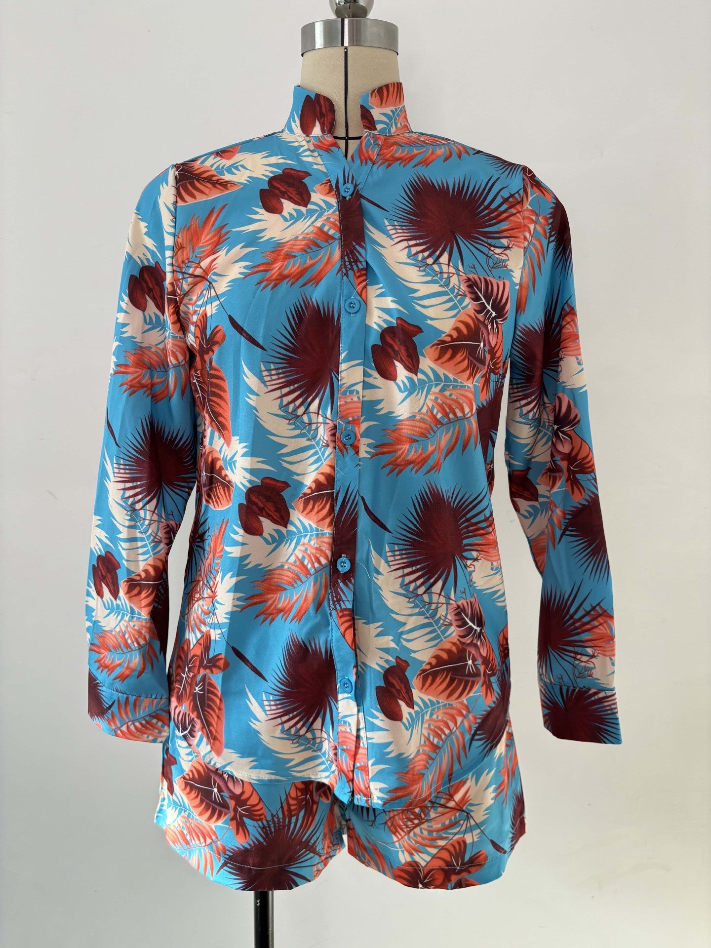 Women's Printed Long Sleeve Shirt Shorts Fashion Women's Two Piece Set 19