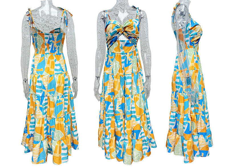 Women Spring Printed Suspender Sleeveless Dress 8