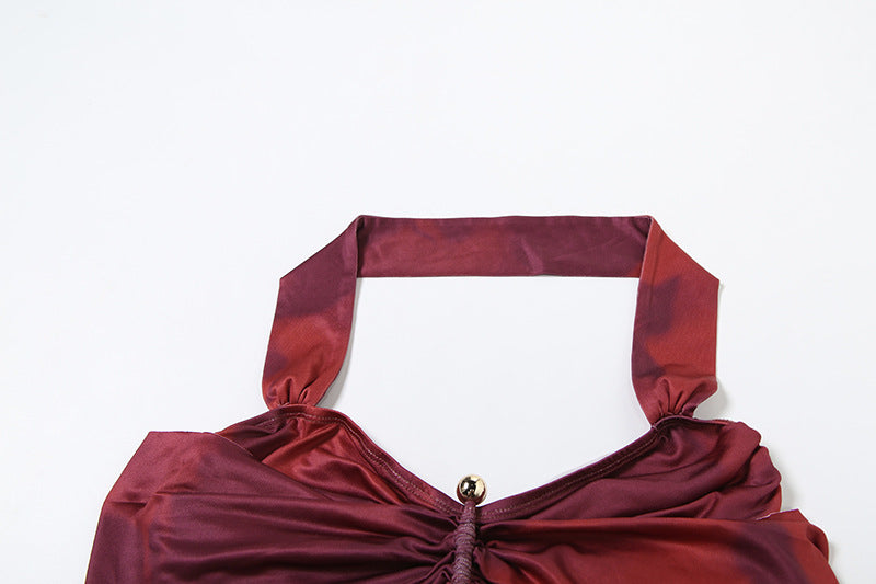 Summer Women's Sexy Halter Neck Off-Shoulder Sleeveless Top & Fitted Ruched Long Skirt Set 20