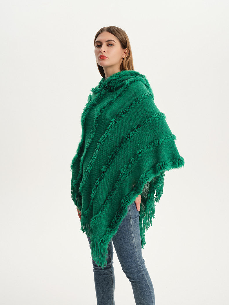 Women Fall and winter shawl Solid hooded knitting cape shawl sweater 14