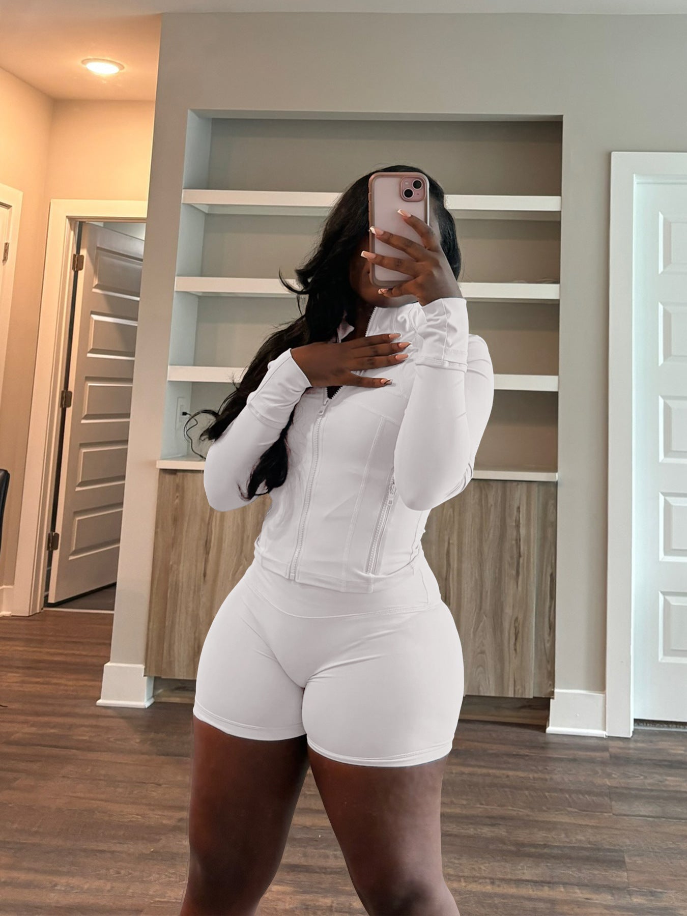 Spring Sports Casual Tight Fitting Long Sleeve Two-Piece Shorts Set 12