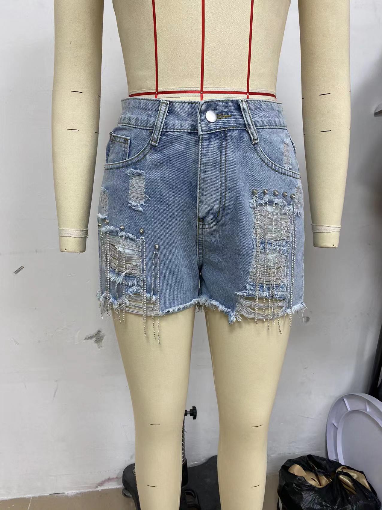 Fashion Casual Diamond Denim Shorts 7