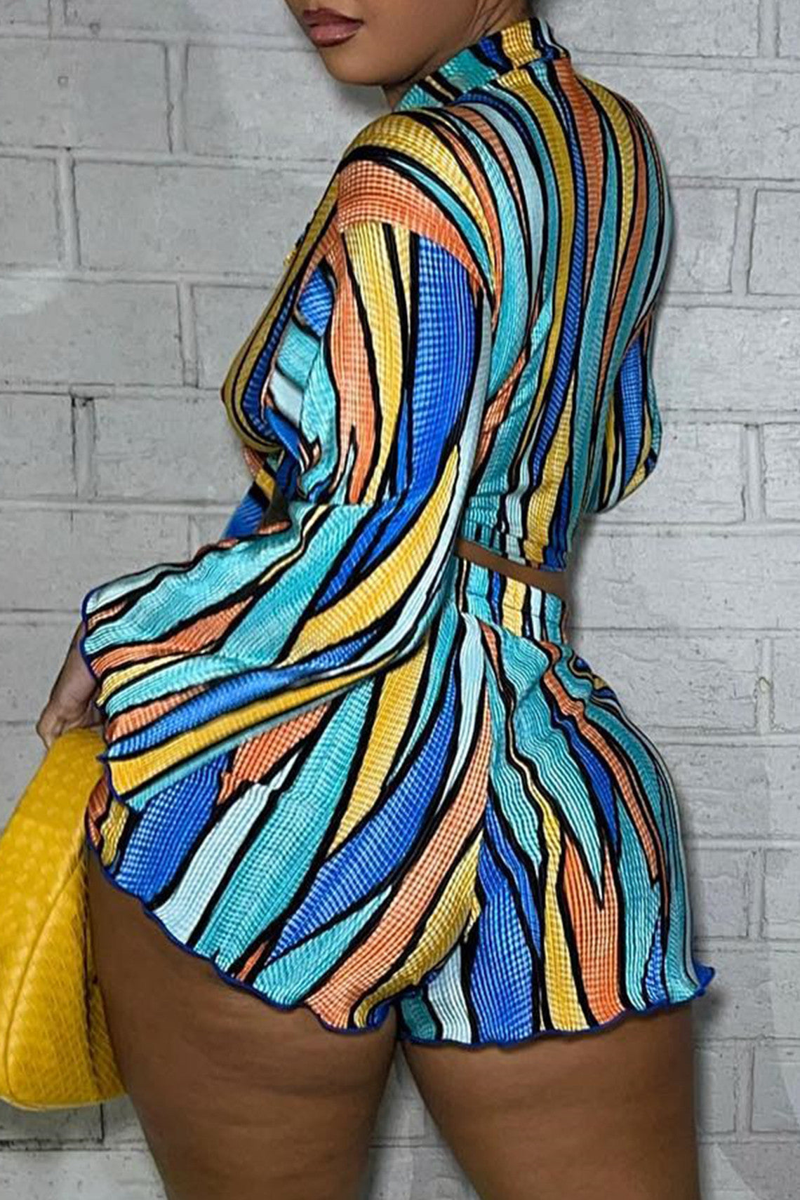 women's colorful printed shirt collar shorts set 6