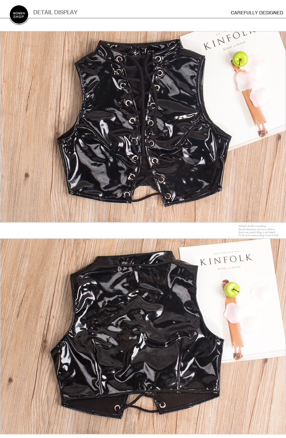 Women Sexy Lace-Up Cutout PU-Leather Top and Skirt Two-Piece Set 7