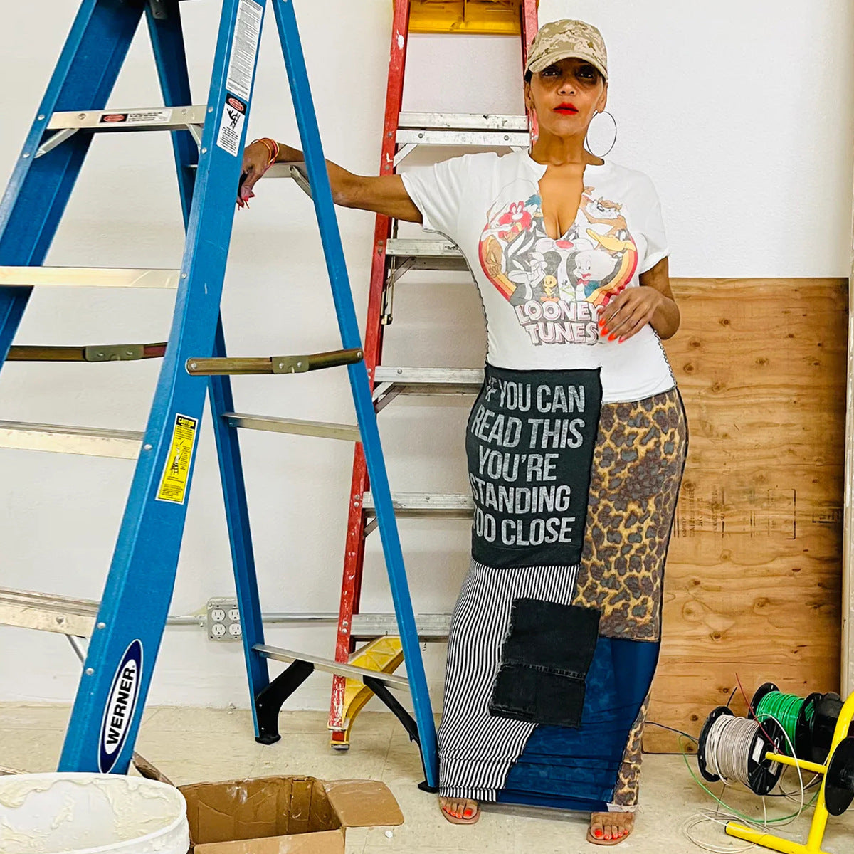 Women Printed Panel Short Sleeve Long Dress 4