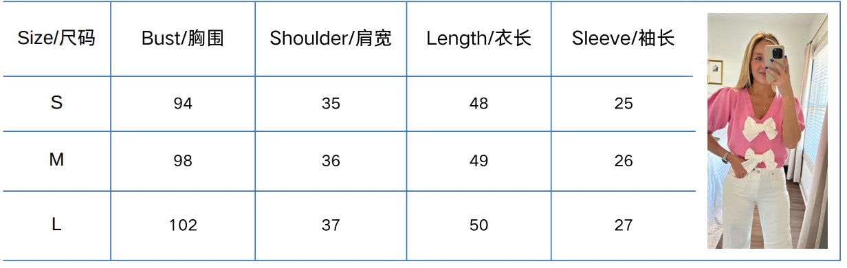 Women Spring V-neck Short Sleeve Bowknot Solid Sweater 16